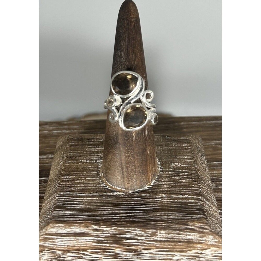 Artisan Made 4 Stone Smokey Quartz 925 Sterling Silver Cocktail Ring Sz 6.75